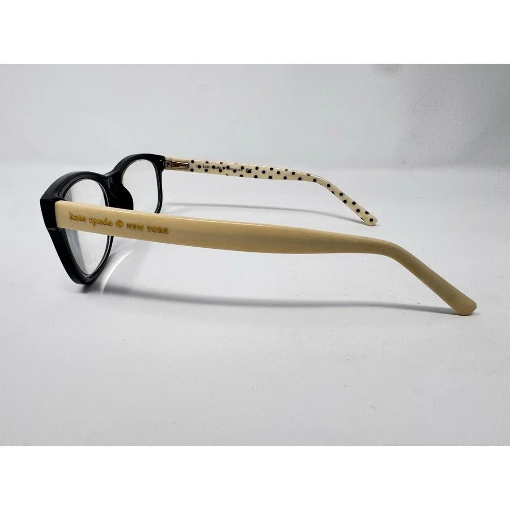 Kate Spade Tattie BY20 Eyeglass Frames Only 51-17-135 Black Cream Polka Dot Case